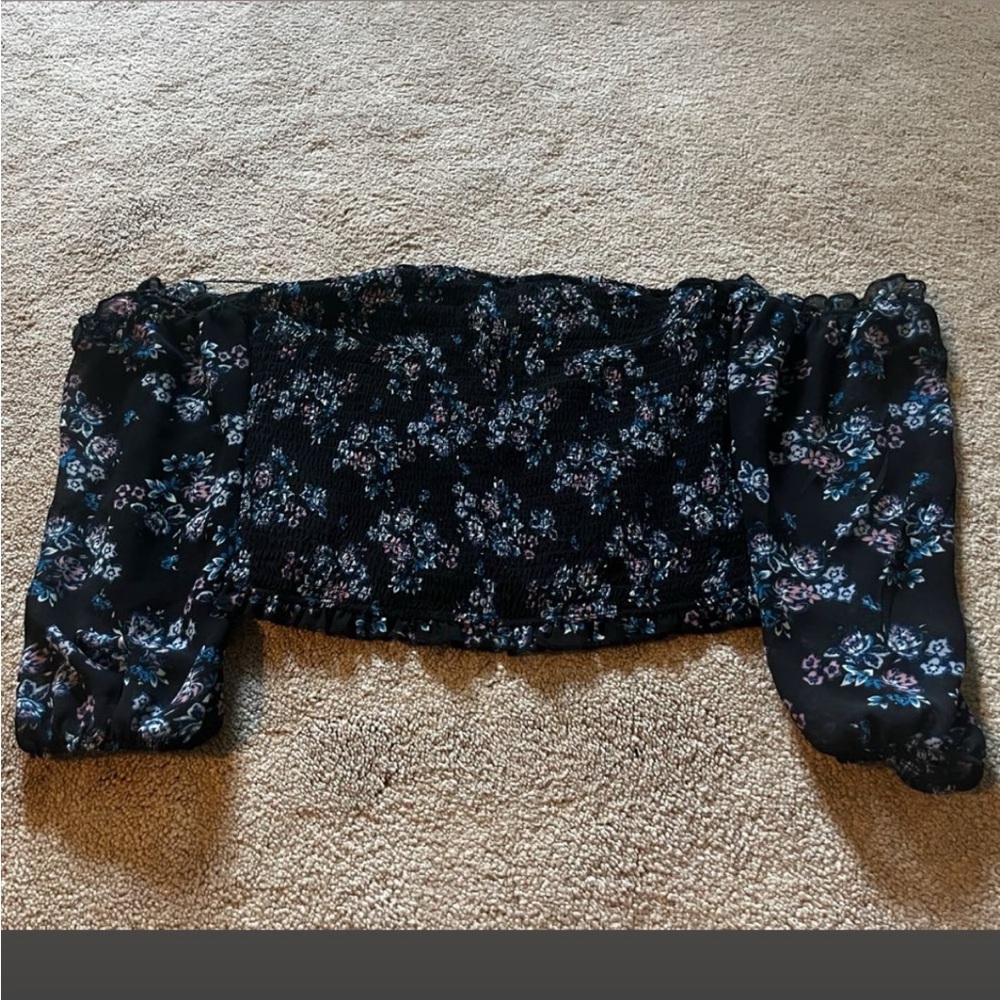 Wild Fable Black Floral Crop Top